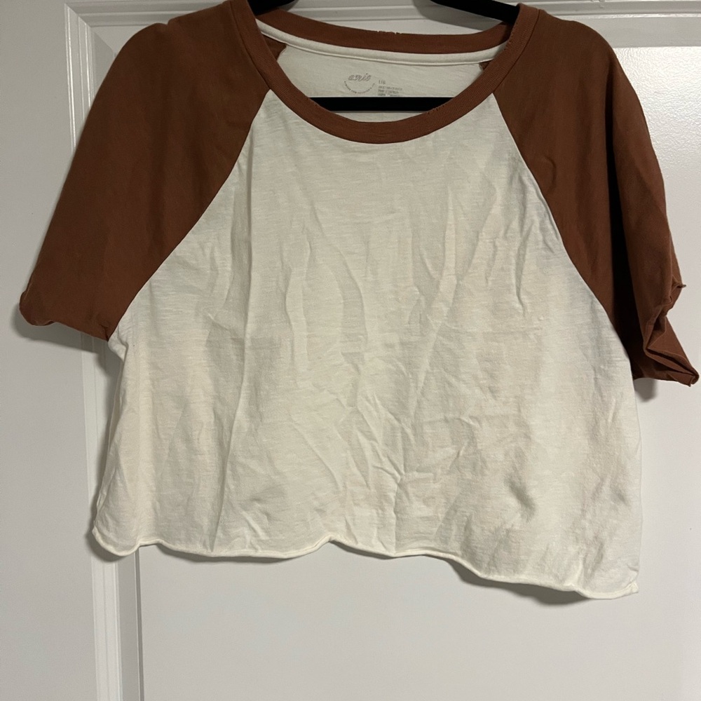 Brown and White Raglan Sleeve Women's Top